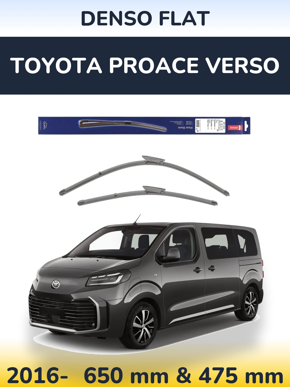 Комплект передніх щіток Denso Flat 650 & 450 мм для Toyota ProAce Verso 2016-2026