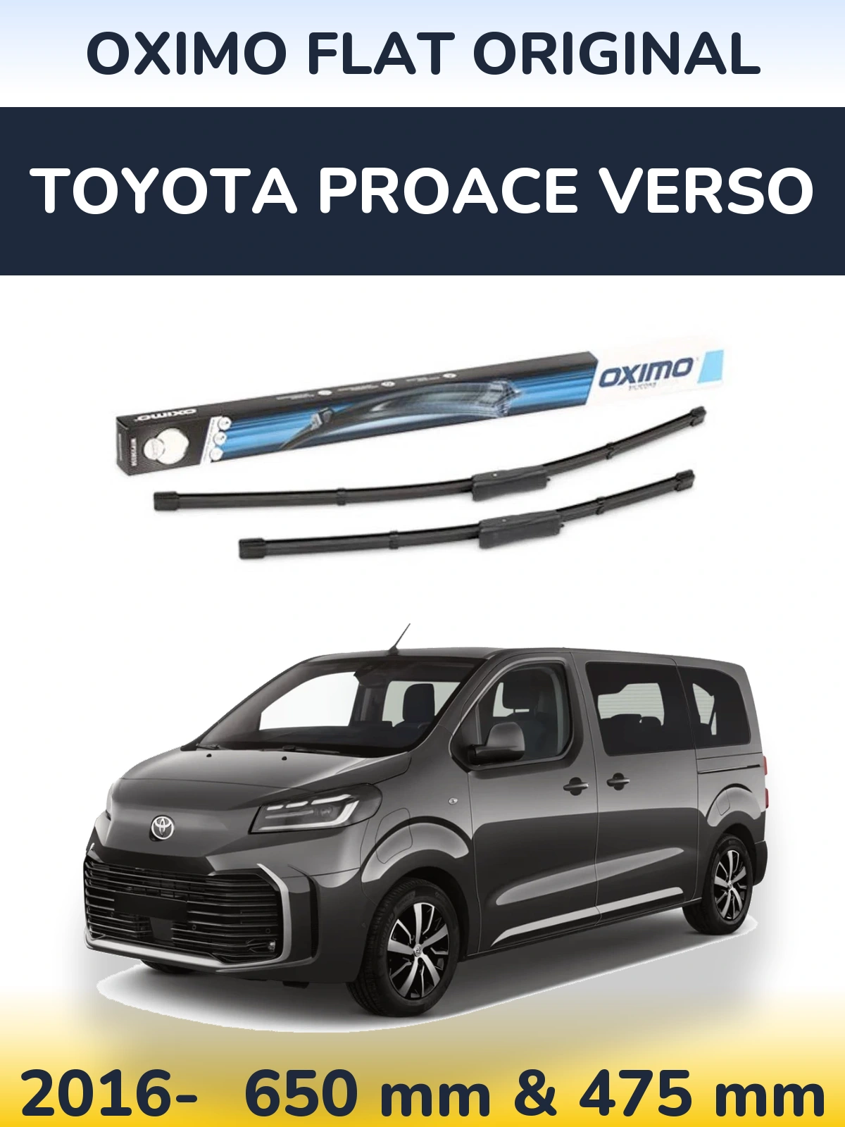 Комплект передних дворников Oximo Flat Original 650 & 475 мм для Toyota ProAce Verso 2016-2026