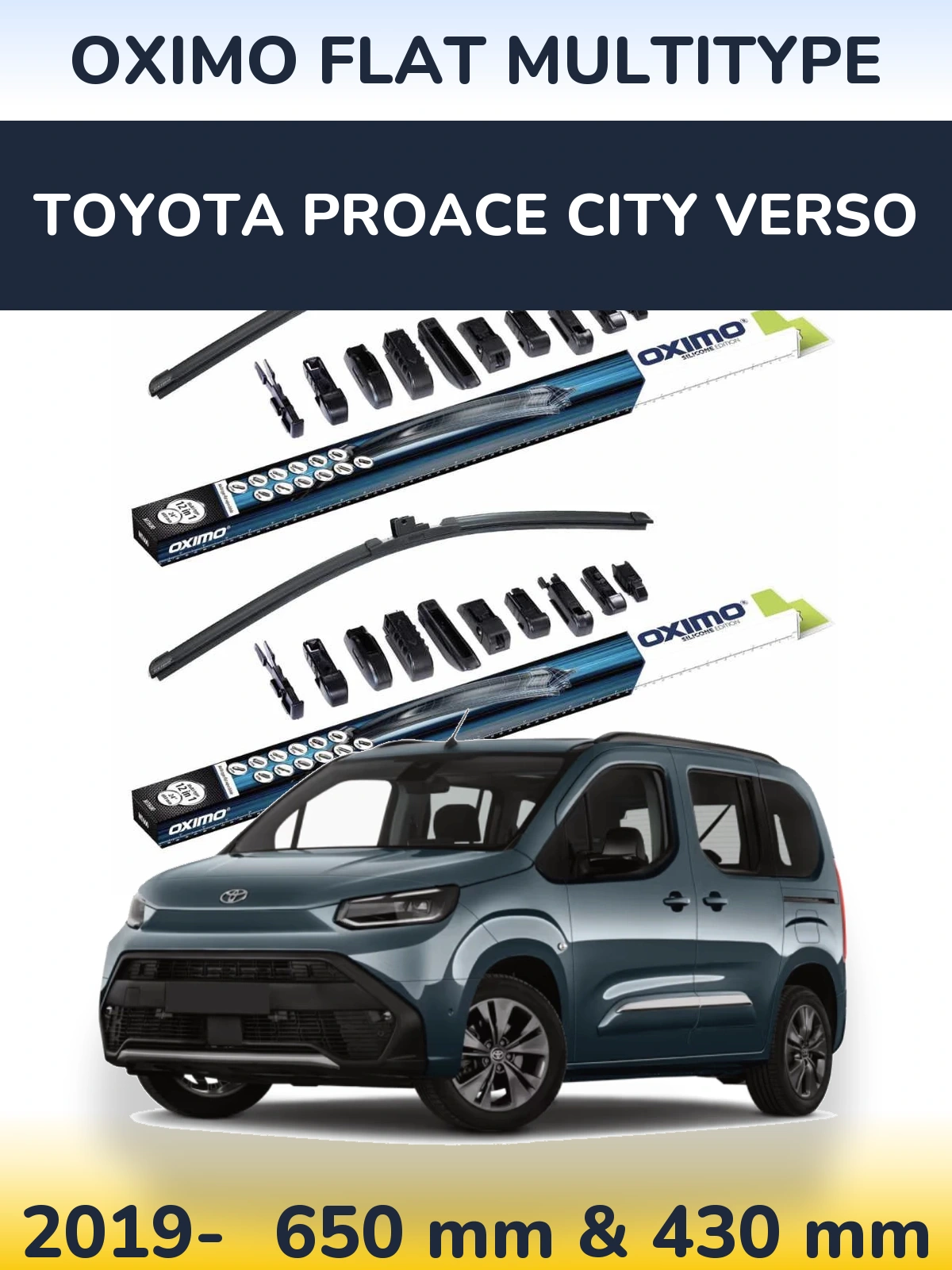 Комплект передніх щіток Oximo Flat MultiТипe 650 & 430 мм для Toyota ProAce City Verso 2019-2026