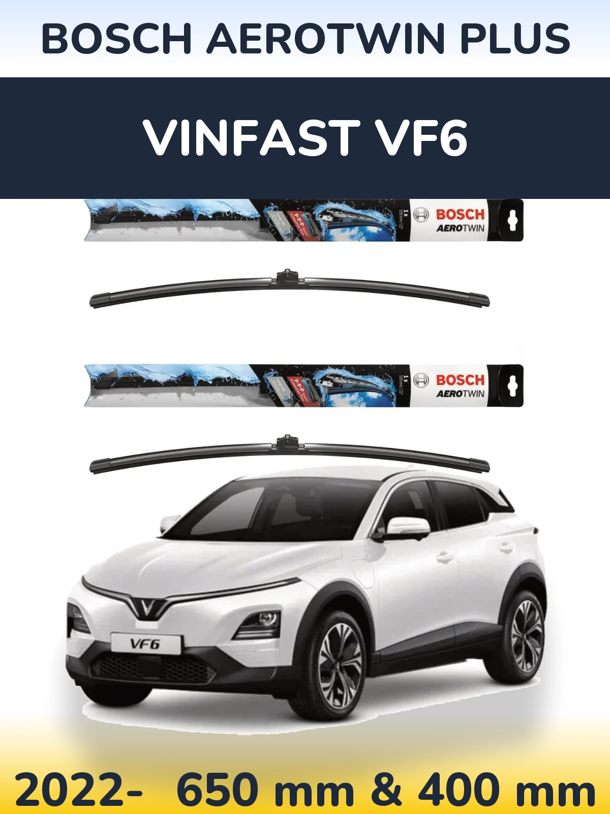 Комплект передніх щіток BOSCH AeroTwin Plus 650 & 400 мм для Vinfast VF6 2022-2026