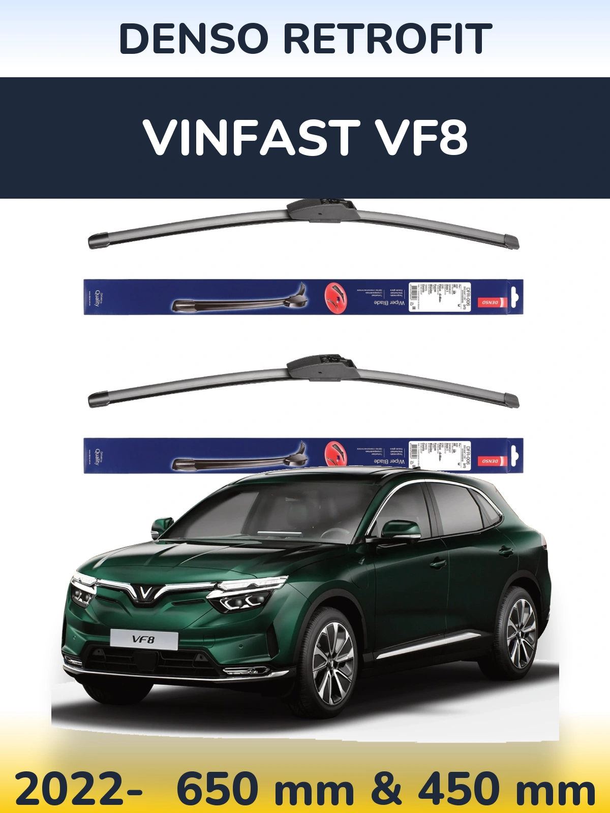Комплект передніх щіток Denso Retrofit 650 & 450 мм для Vinfast VF8 2022-2026