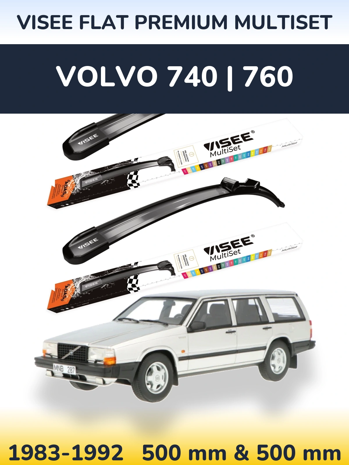 Комплект передніх щіток VISEE FLAT PREMIUM MultiSet 500 & 500 мм для Volvo 740 | 760 1983-1992