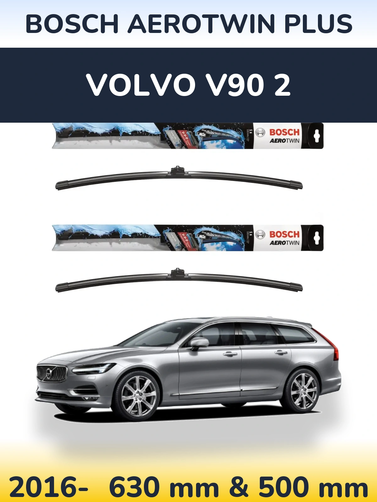 Комплект передніх щіток BOSCH AeroTwin Plus 600 & 500 мм для Volvo V90 2 2016-2026