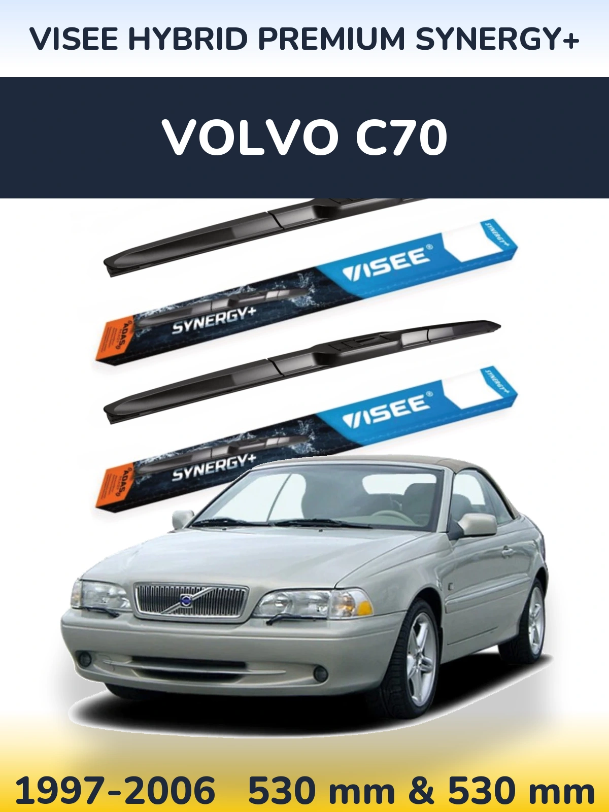 Комплект передніх щіток VISEE HYBRID PREMIUM SYNERGY+ 530 & 530 мм для Volvo C70 1997-2006