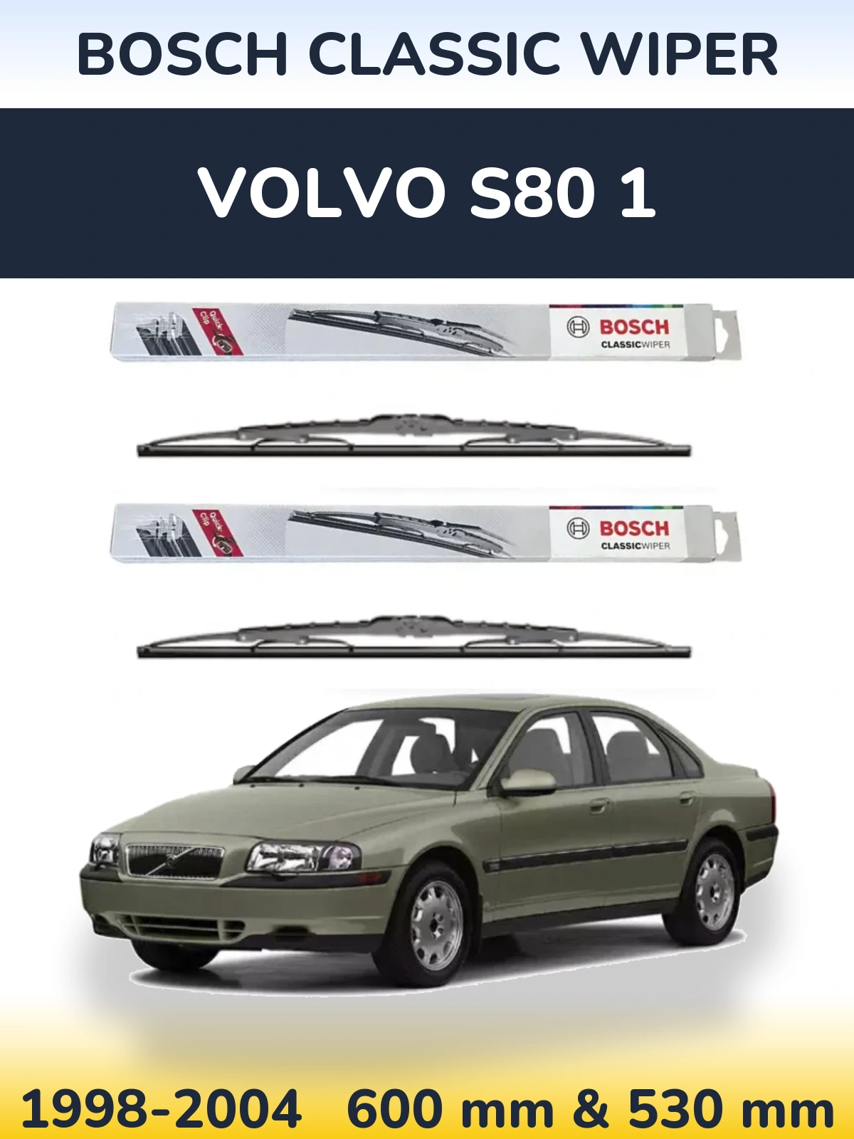 Комплект передніх щіток BOSCH Classic Wiper 600 & 530 мм для Volvo S80 1 1998-2004
