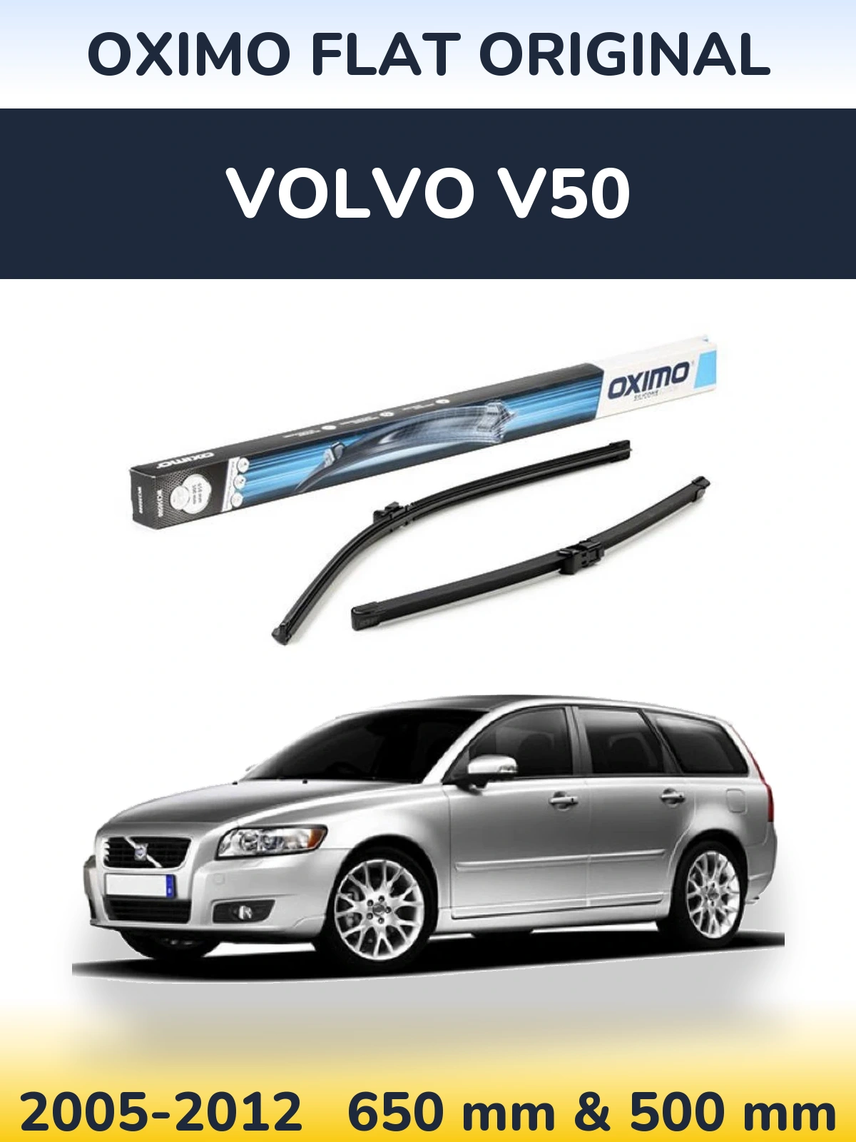 Комплект передних дворников Oximo Flat Original 650 & 500 мм для Volvo V50 2005-2012