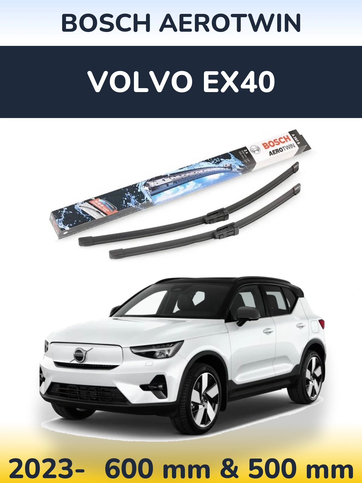 Комплект передніх щіток BOSCH AeroTwin 600 & 500 мм для Volvo EX40 2023-2026