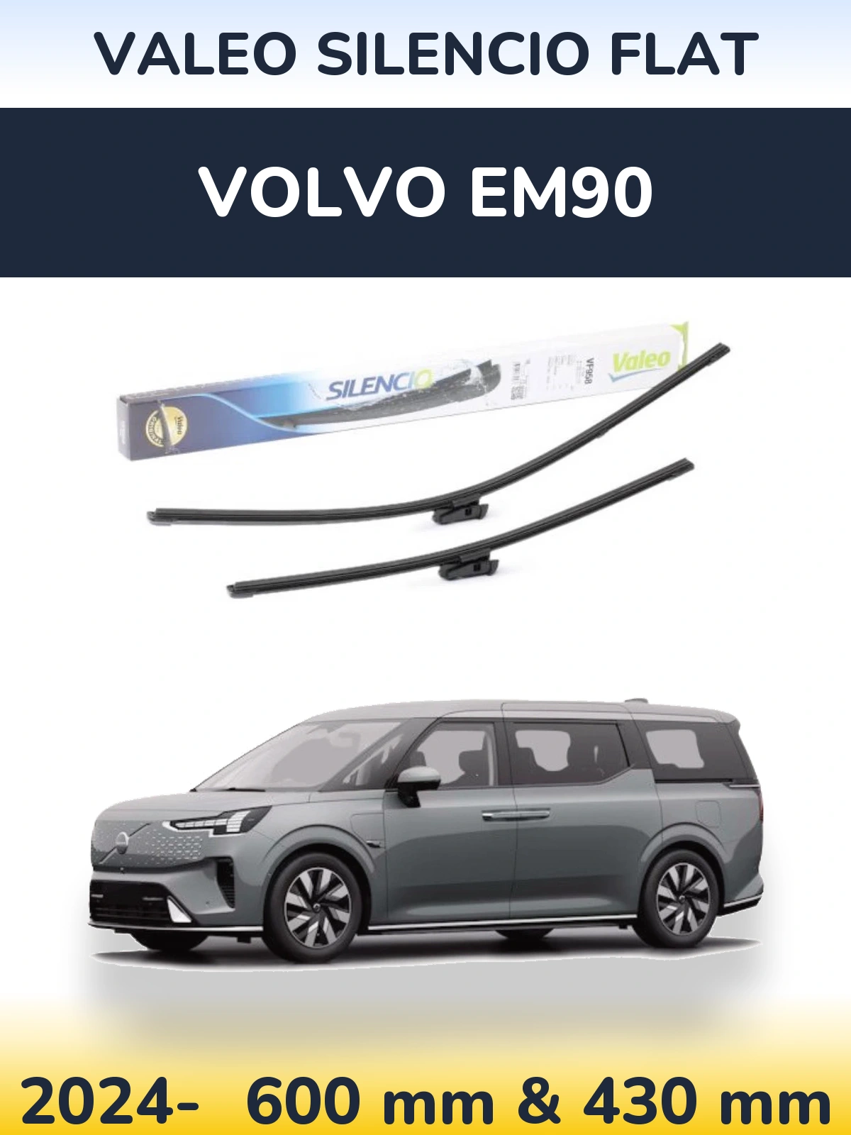 Комплект передніх щіток Valeo Silencio Flat 600 & 430 мм для Volvo EM90 2024-2026