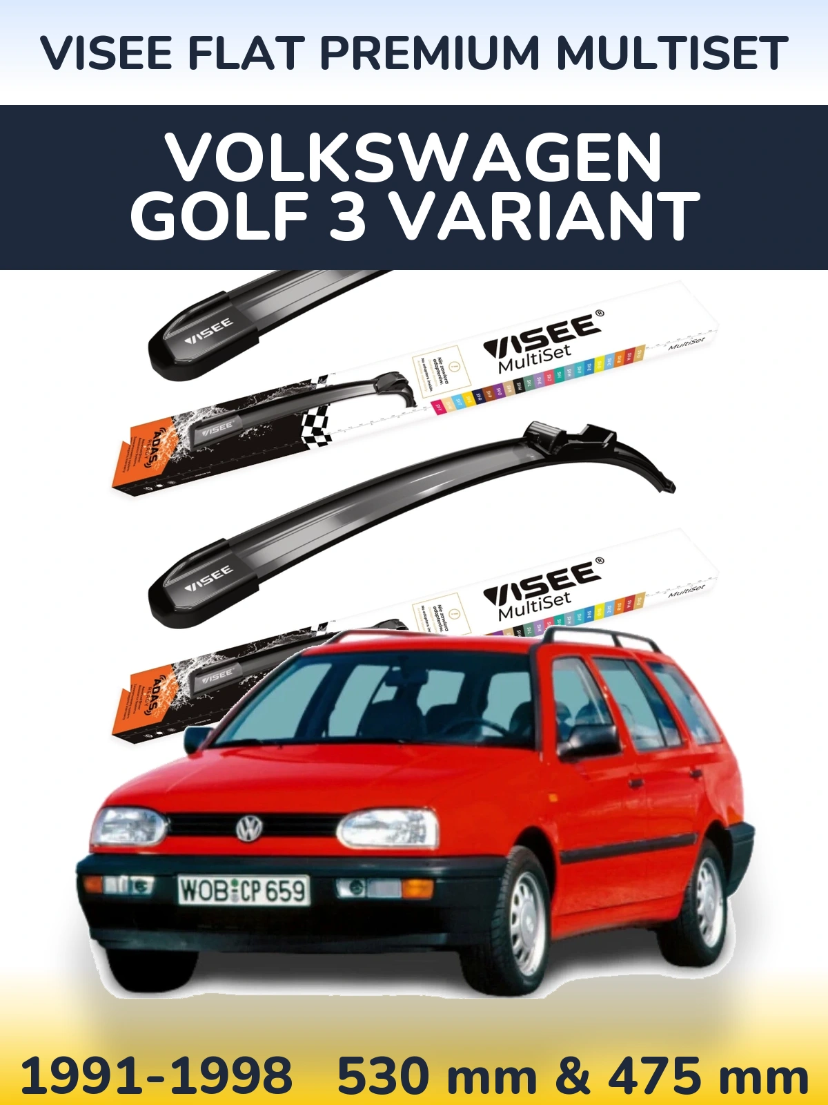 Torkarblad VISEE FLAT PREMIUM MultiSet för Volkswagen Golf 3 Variant