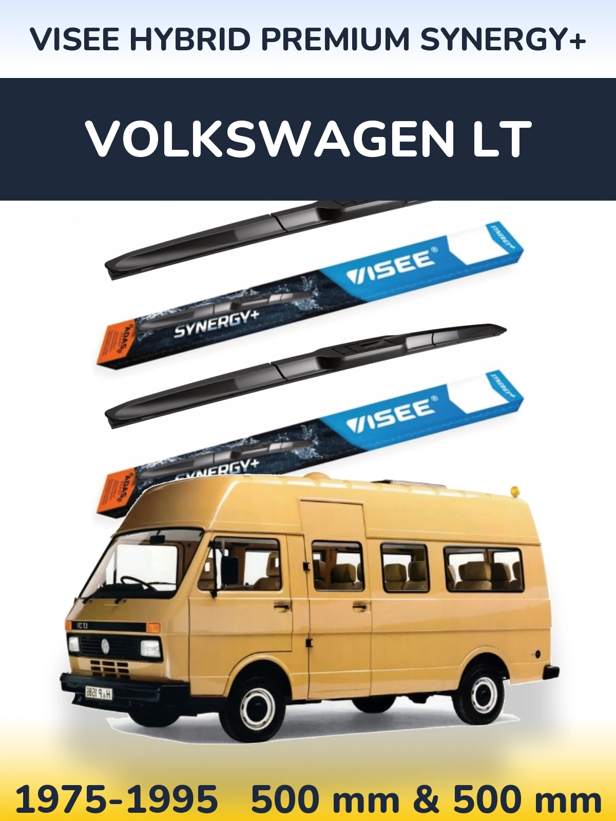 Front wiper blade set VISEE HYBRID PREMIUM SYNERGY+ 500 & 500 mm for Volkswagen LT 1975-1995