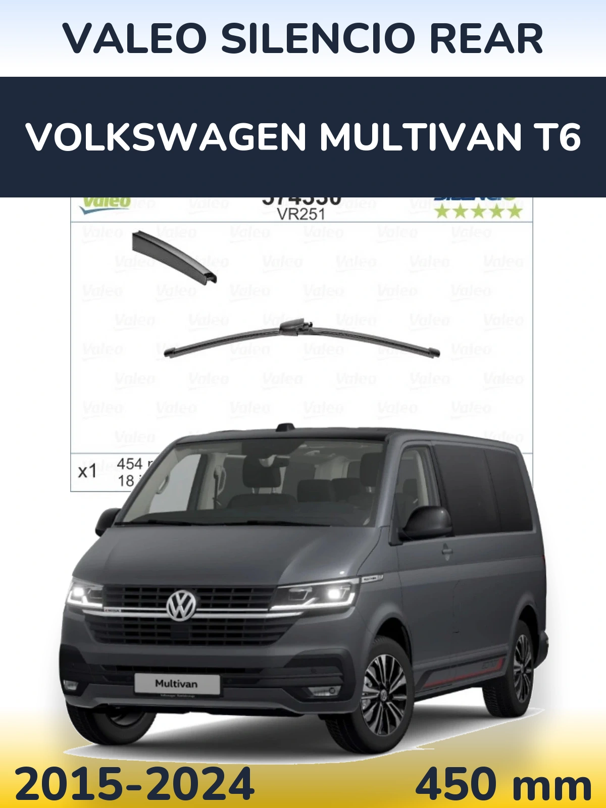 Rear wiper blade Valeo Silencio Rear 454 mm for Volkswagen Multivan T6 2015-2024