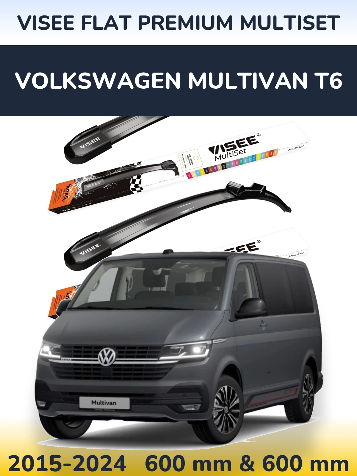 Front wiper blade set VISEE FLAT PREMIUM MultiSet 600 & 600 mm for Volkswagen Multivan T6 2015-2024