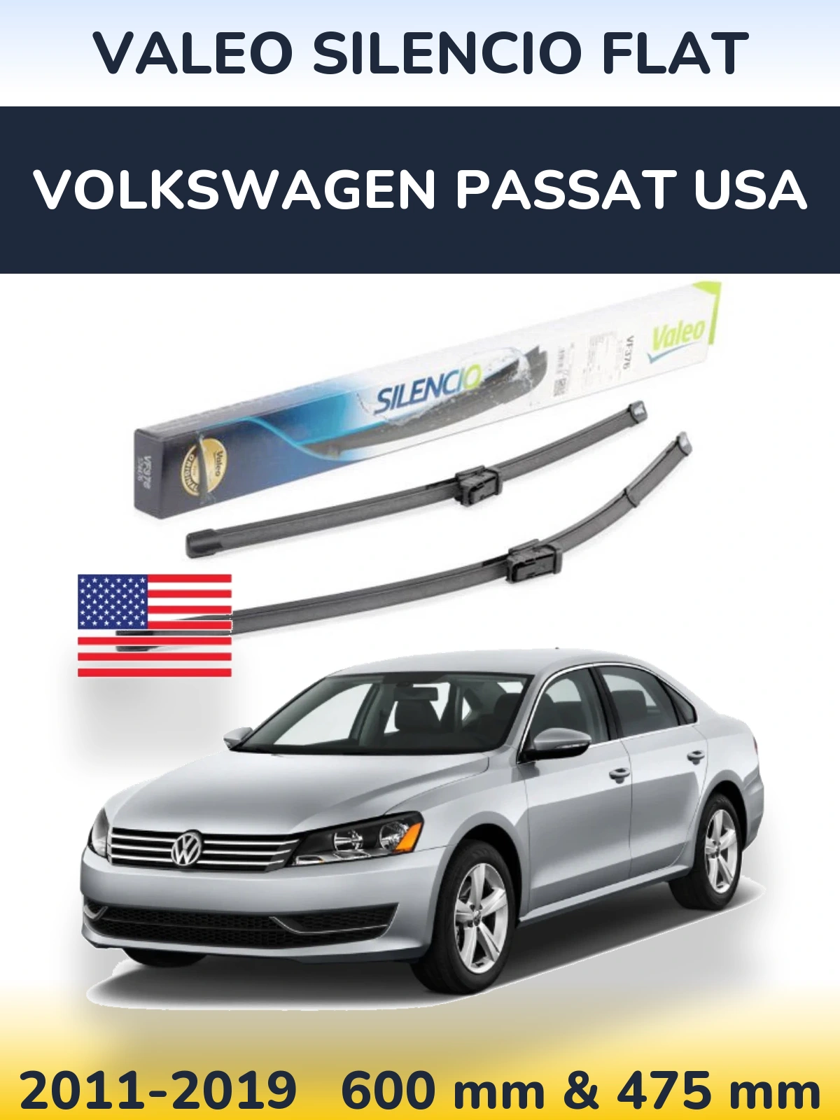 Torkarblad Valeo Silencio Flat för Volkswagen Passat USA