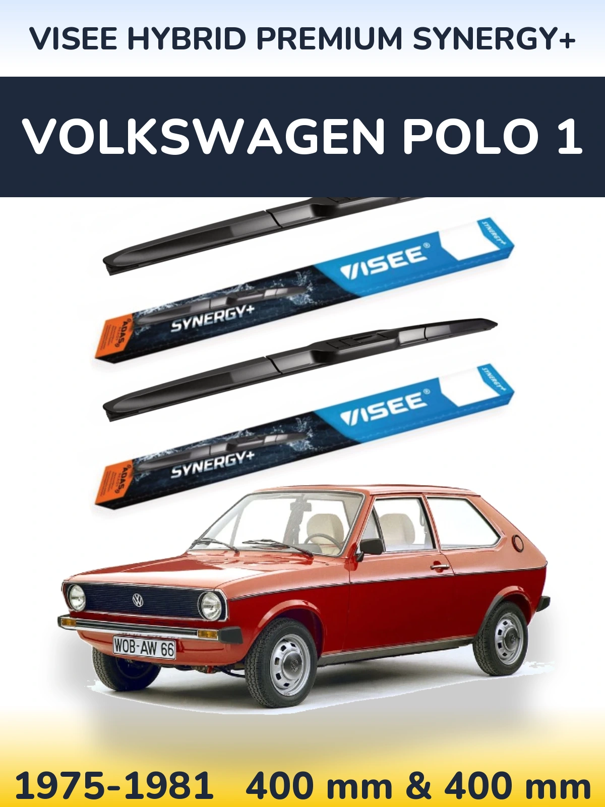 Front wiper blade set VISEE HYBRID PREMIUM SYNERGY+ 400 & 400 mm for Volkswagen Polo 1 1975-1981