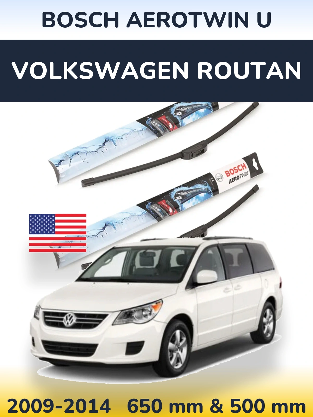 Комплект передніх щіток BOSCH AeroTwin U 650 & 500 мм для Volkswagen Routan 2009-2014