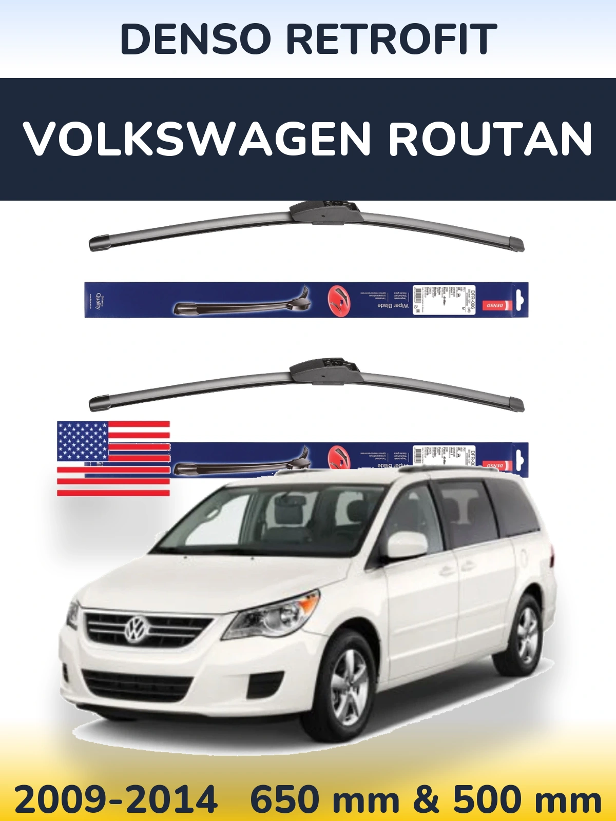Комплект передніх щіток Denso Retrofit 650 & 500 мм для Volkswagen Routan 2009-2014