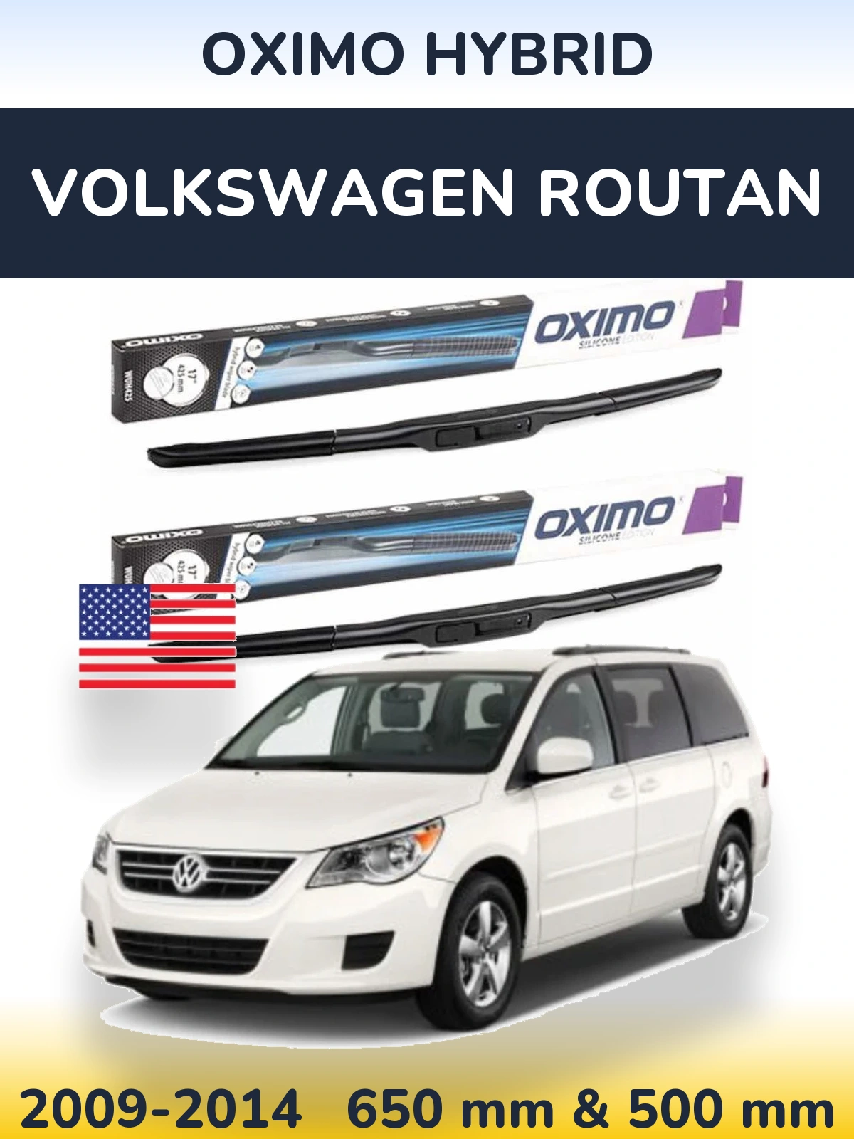 Комплект передніх щіток Oximo Hybrid 650 & 500 мм для Volkswagen Routan 2009-2014