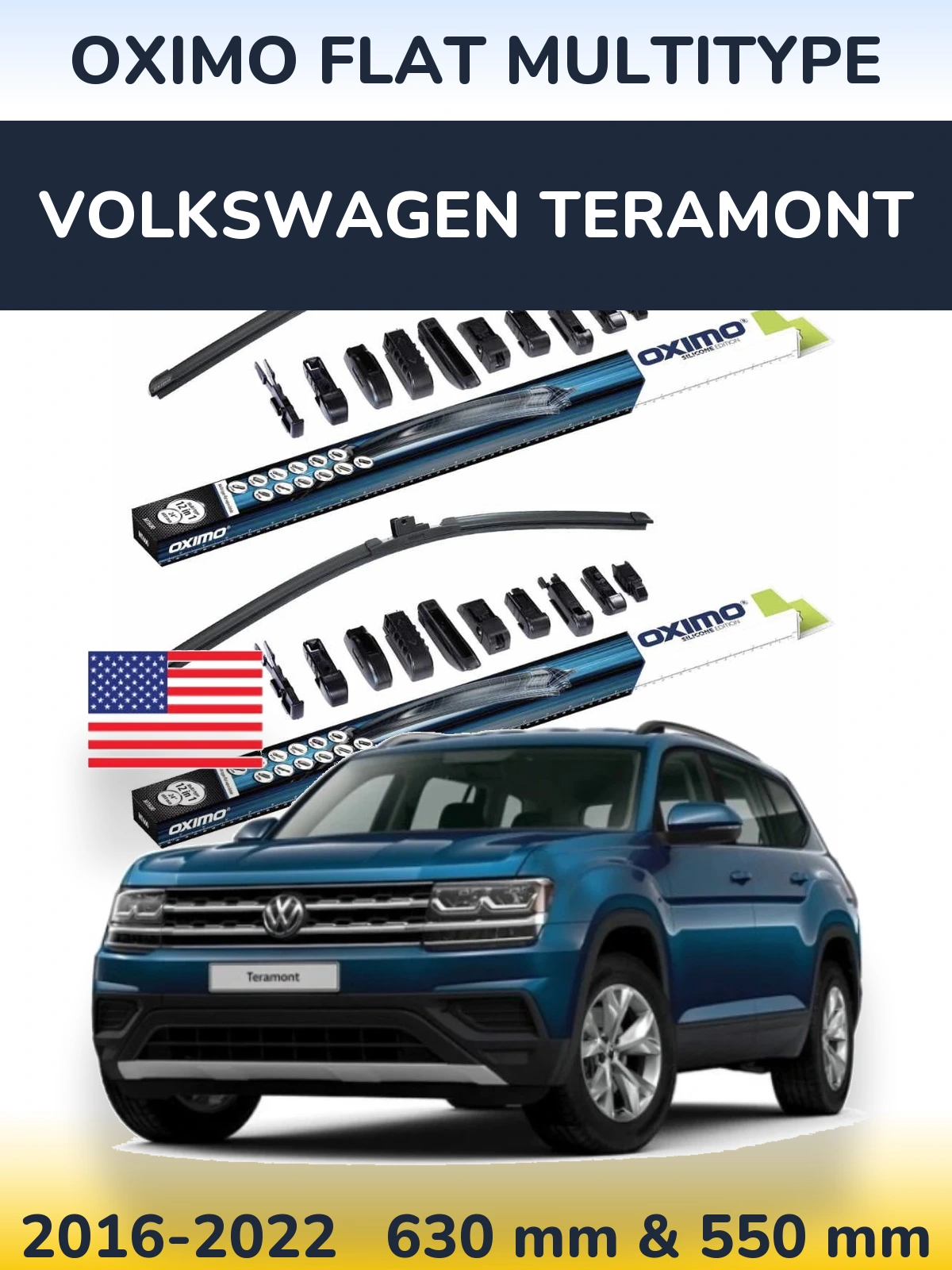 Комплект передніх щіток Oximo Flat MultiТипe 600 & 550 мм для Volkswagen Teramont 2016-2022