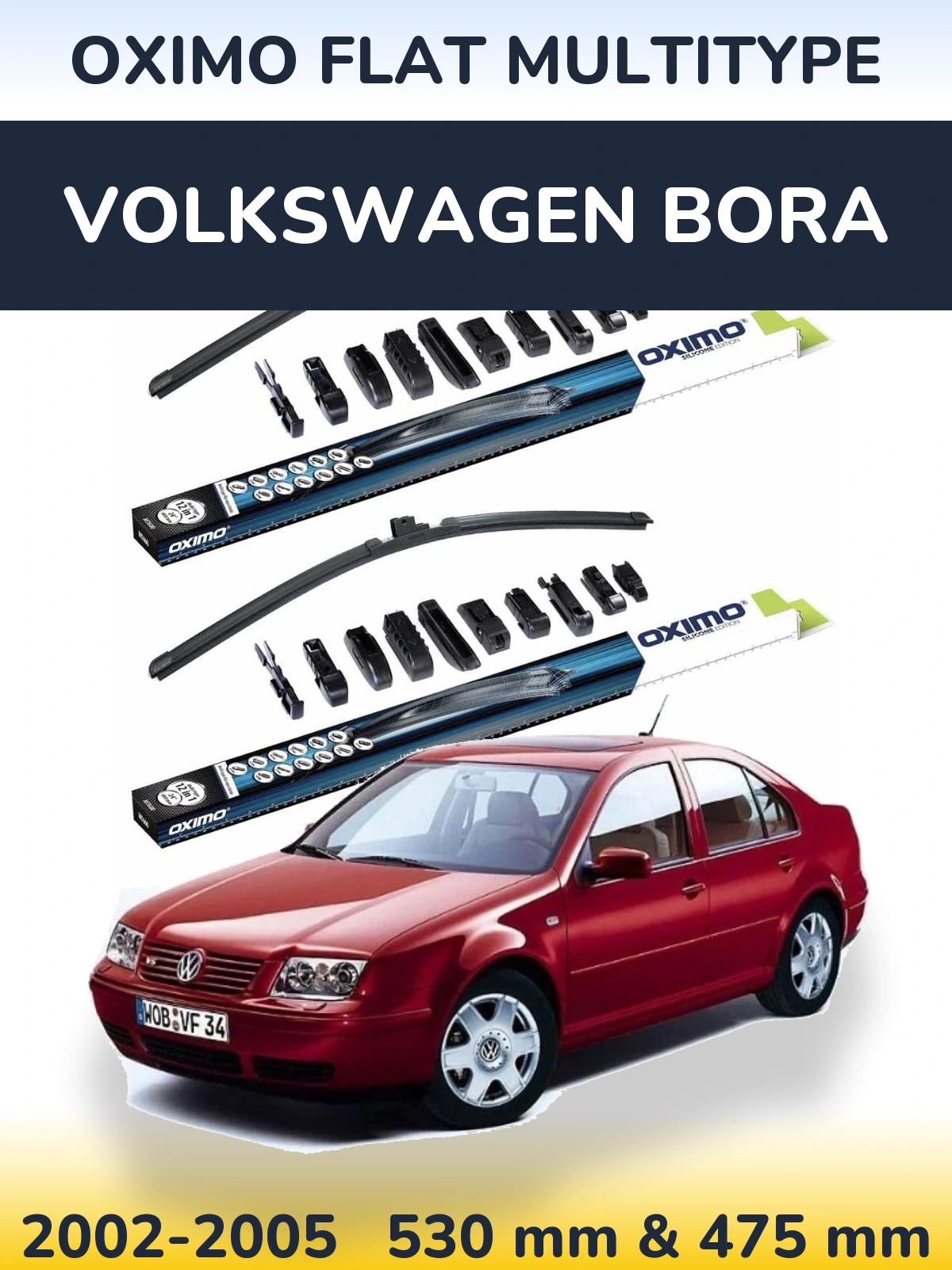 Комплект передніх щіток Oximo Flat MultiТипe 530 & 475 мм для Volkswagen Bora 2002-2005