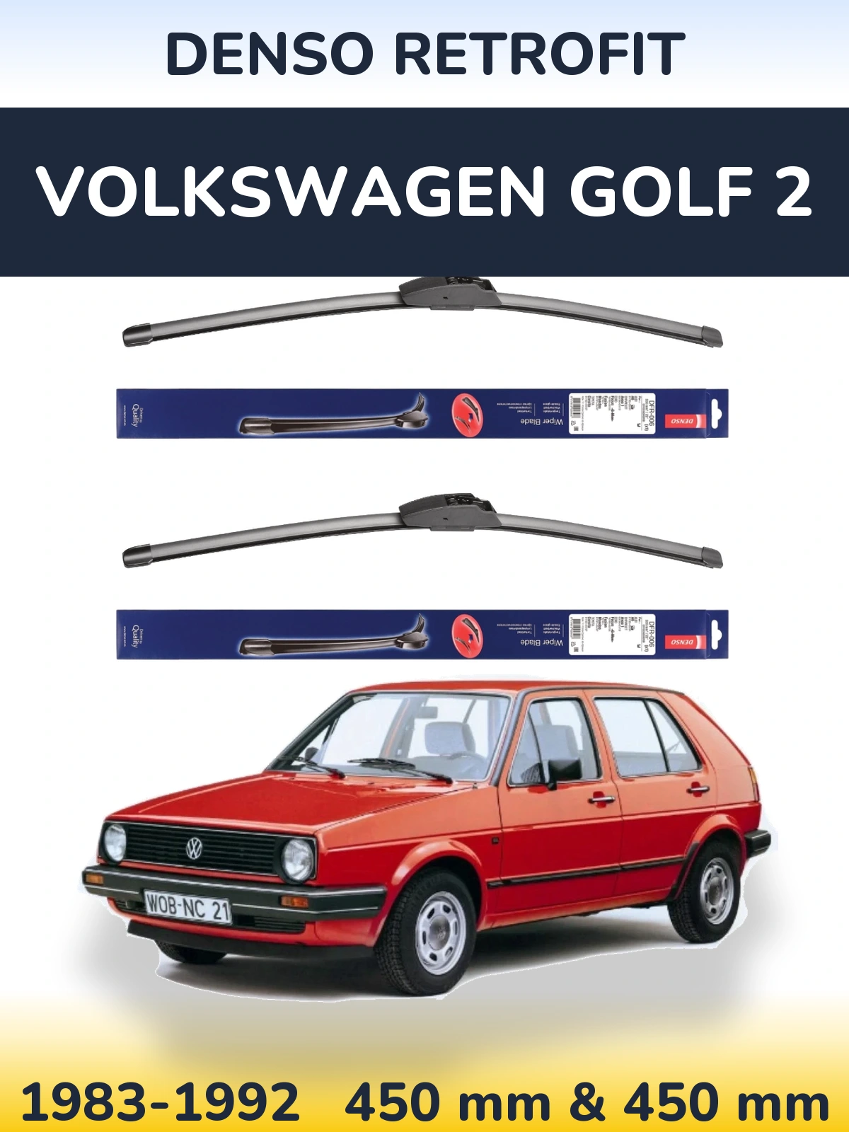 Комплект передних дворников Denso Retrofit 450 & 450 мм для Volkswagen Golf 2 1983-1992