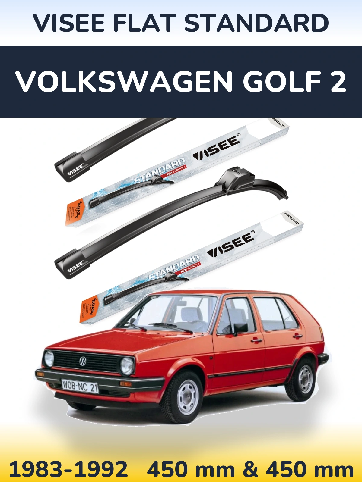 Комплект передних дворников VISEE FLAT STANDARD 450 & 450 мм для Volkswagen Golf 2 1983-1992