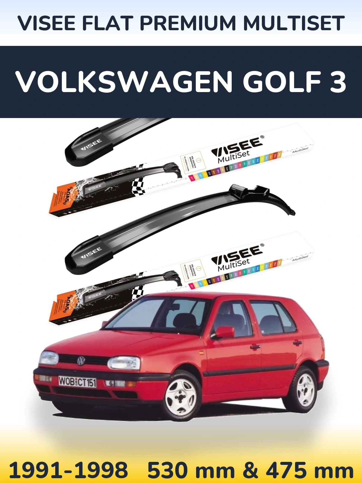 Torkarblad VISEE FLAT PREMIUM MultiSet för Volkswagen Golf 3