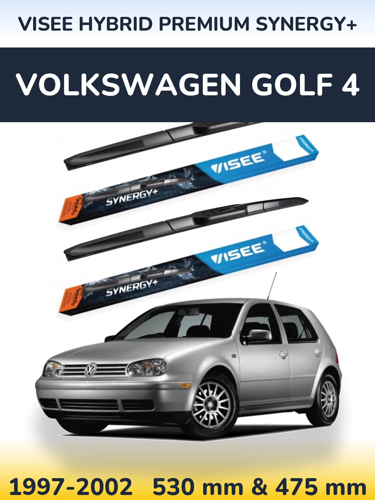 Комплект передніх щіток VISEE HYBRID PREMIUM SYNERGY+ 530 & 475 мм для Volkswagen Golf 4 1997-2002