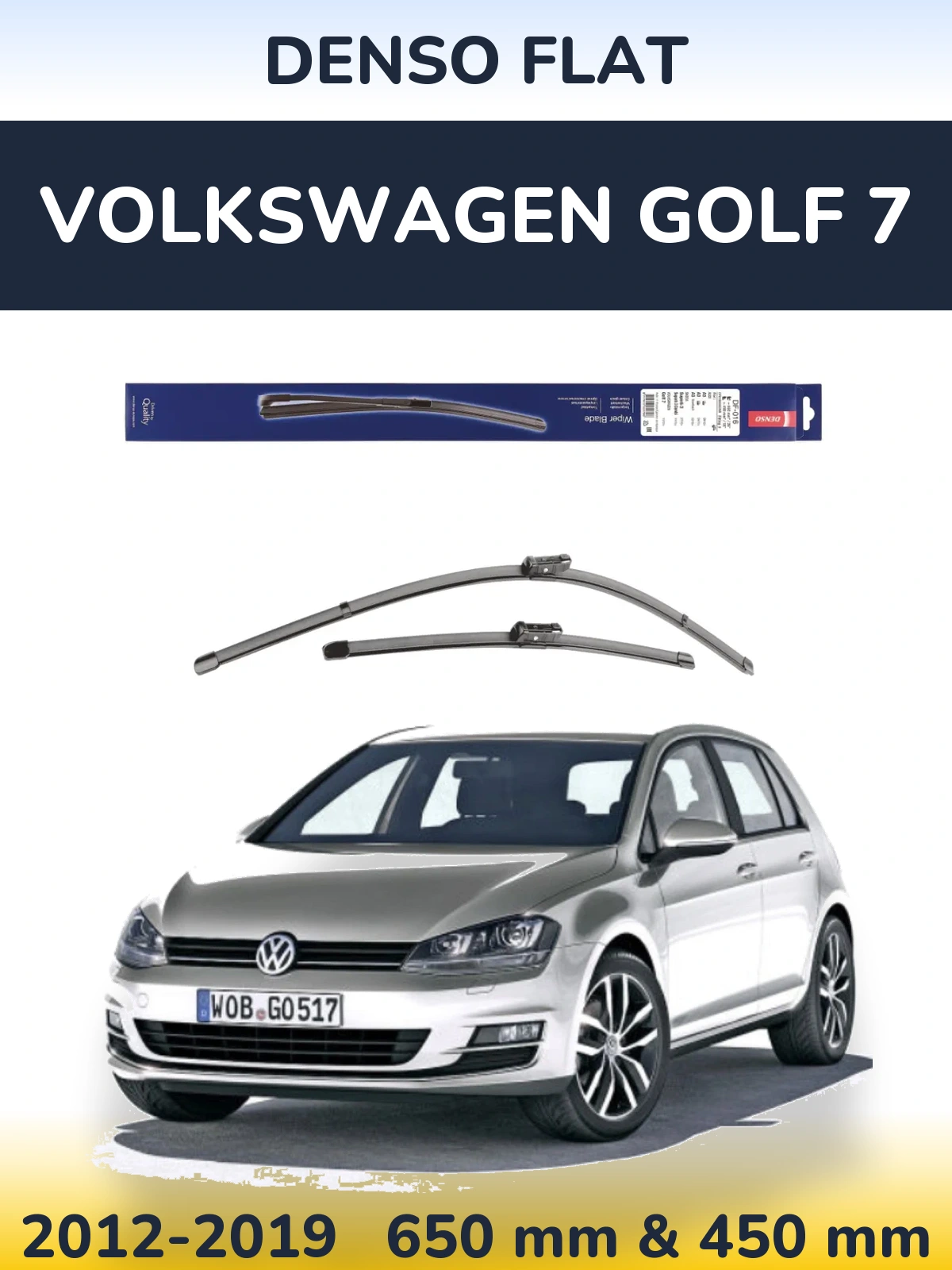 Front wiper blade set Denso Flat 650 & 450 mm for Volkswagen Golf 7 2012-2019