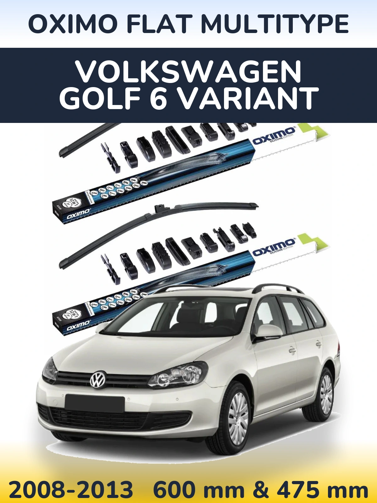 Комплект передних дворников Oximo Flat MultiТипe 600 & 475 мм для Volkswagen Golf 6 Variant 2008-2013