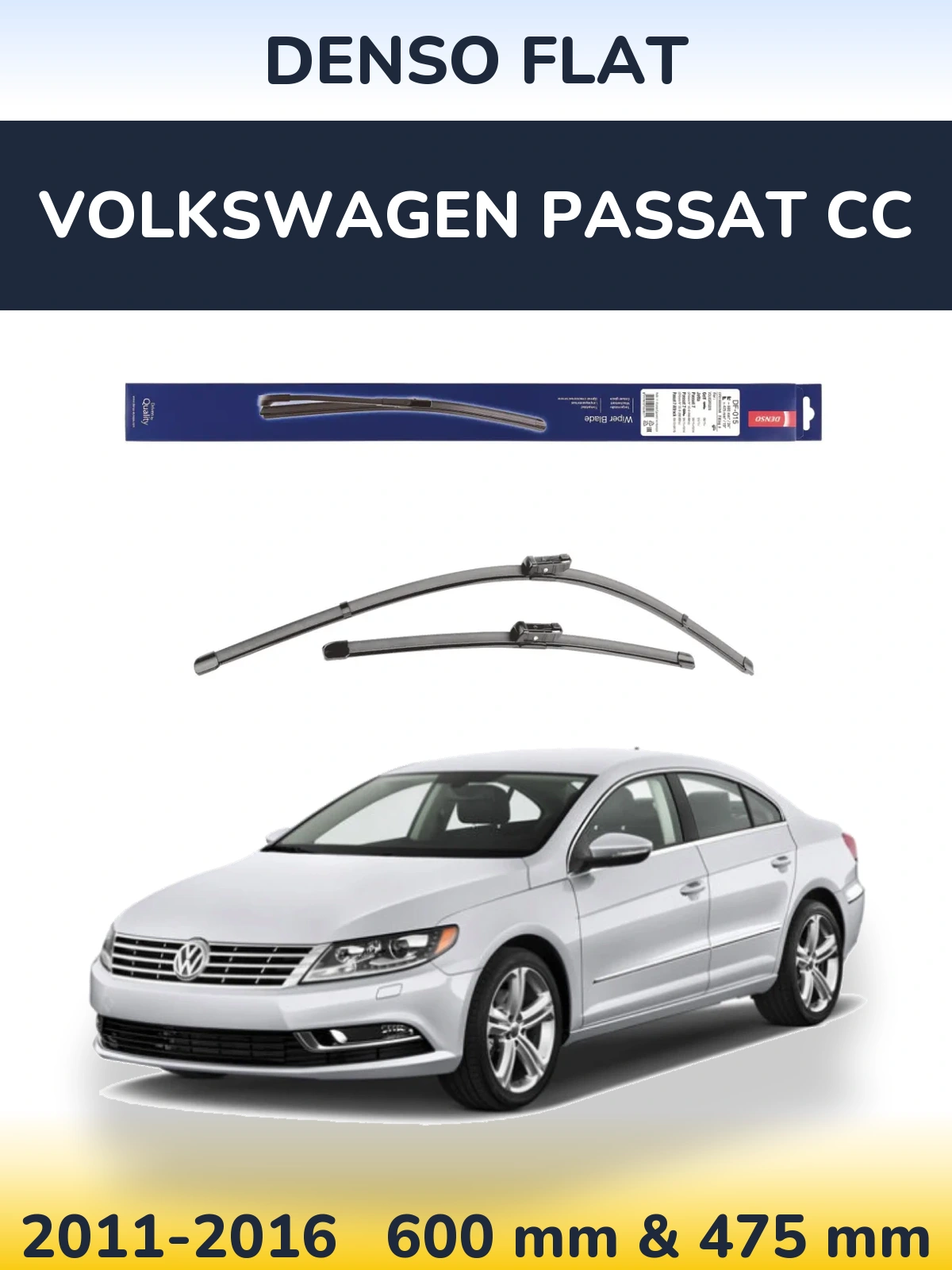 Комплект передніх щіток Denso Flat 600 & 475 мм для Volkswagen Passat CC 2011-2016