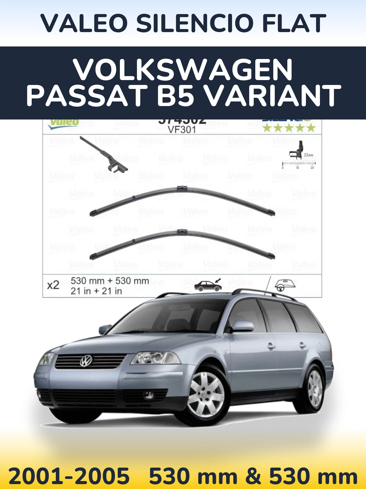 Torkarblad Valeo Silencio Flat för Volkswagen Passat B5 Variant