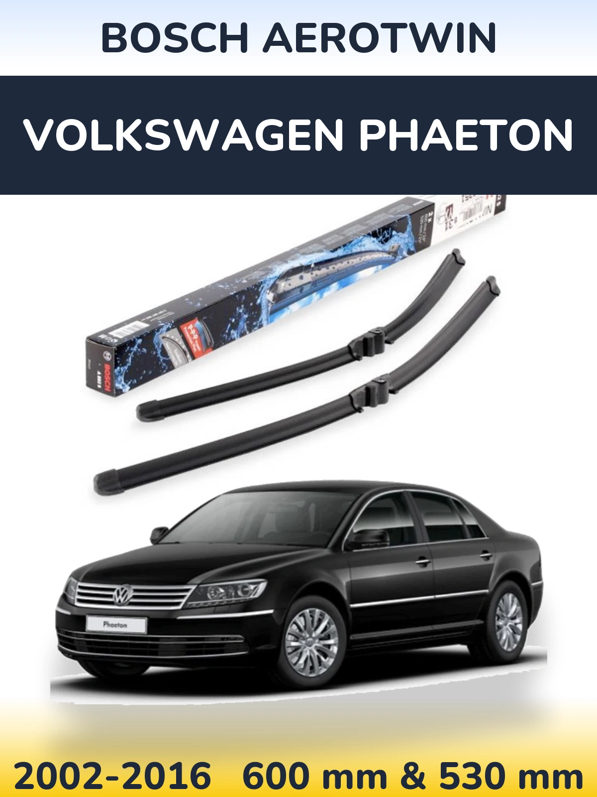 Комплект передних дворников BOSCH AeroTwin 600 & 530 мм для Volkswagen Phaeton 2002-2016
