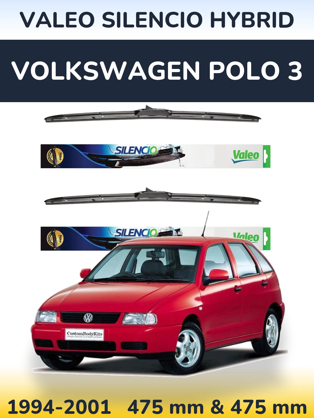 Комплект передних дворников Valeo Silencio Hybrid 475 & 475 мм для Volkswagen Polo 3 1994-2001