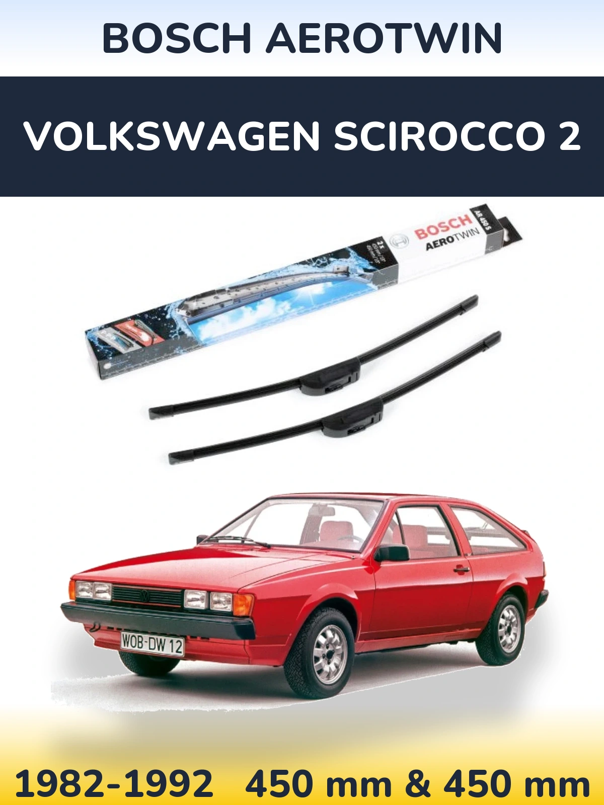 Комплект передних дворников BOSCH AeroTwin 450 & 450 мм для Volkswagen Scirocco 2 1982-1992