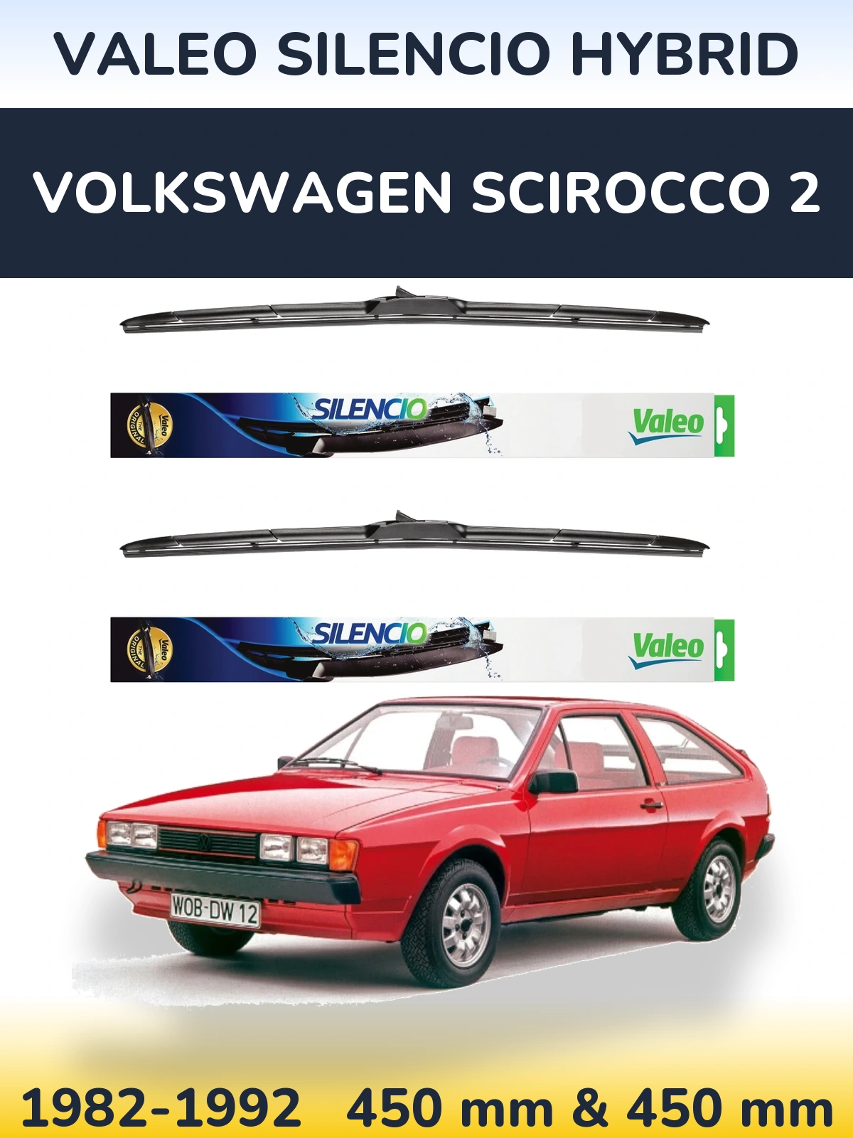 Комплект передніх щіток Valeo Silencio Hybrid 450 & 450 мм для Volkswagen Scirocco 2 1982-1992