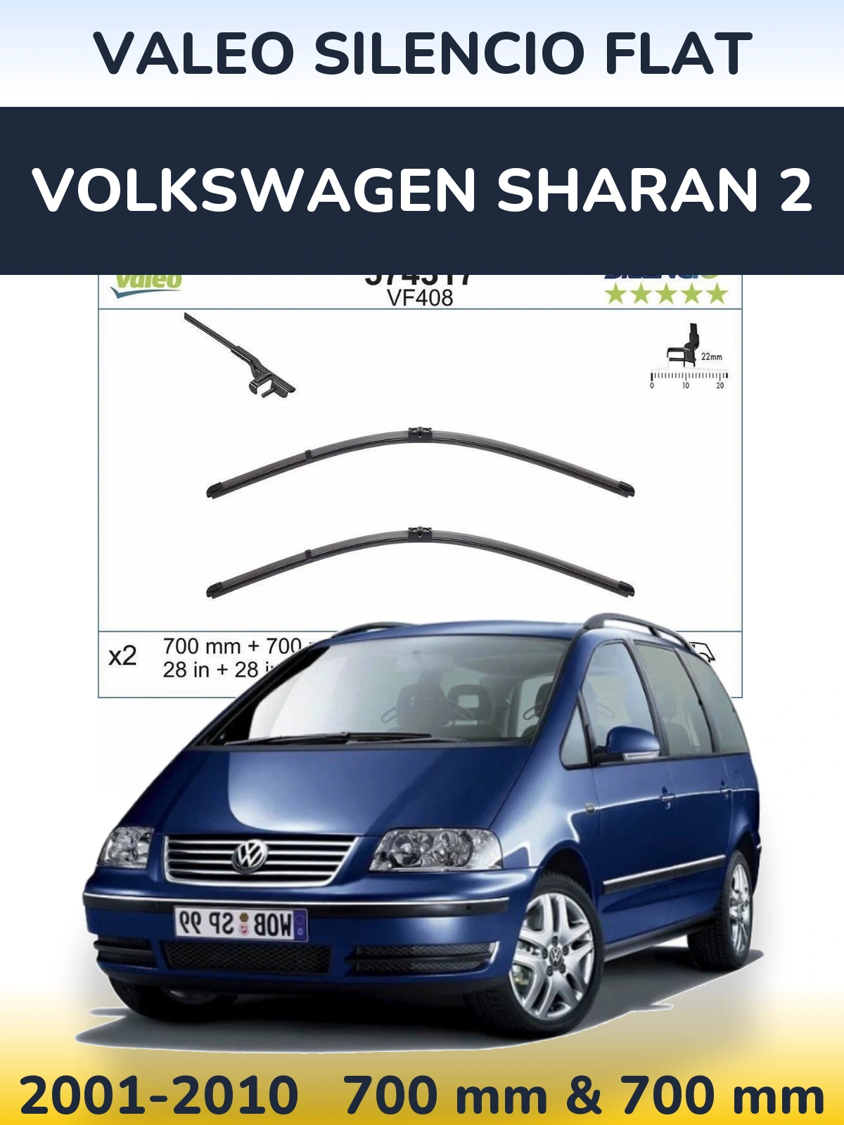 Torkarblad Valeo Silencio Flat för Volkswagen Sharan 2