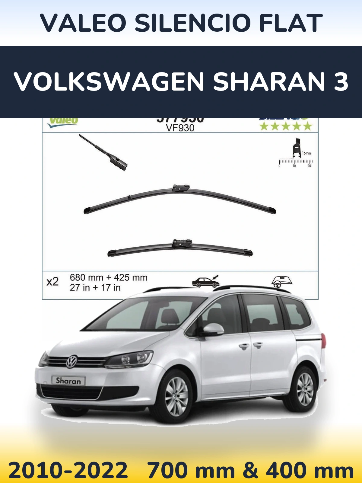 Torkarblad Valeo Silencio Flat för Volkswagen Sharan 3