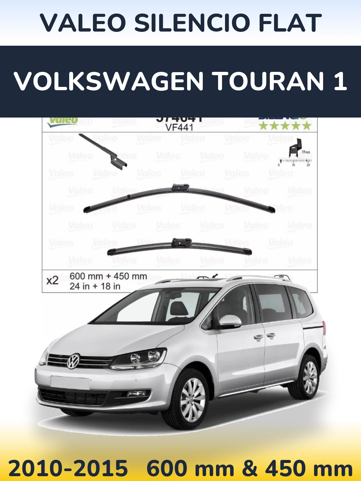 Комплект передніх щіток Valeo Silencio Flat 600 & 450 мм для Volkswagen Touran 1 2010-2015
