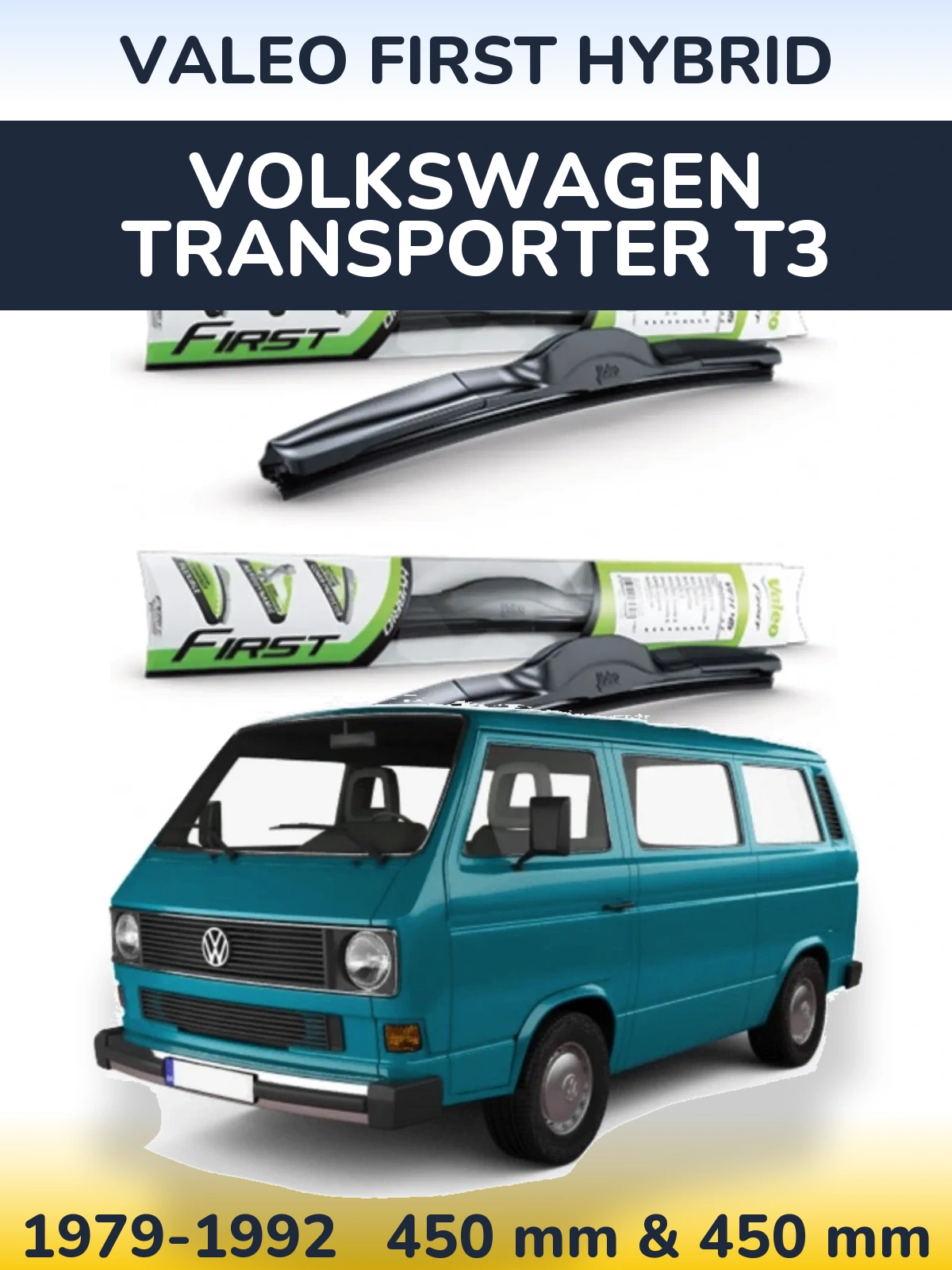 Комплект передних дворников Valeo First Hybrid 450 & 450 мм для Volkswagen Transporter T3 1979-1992