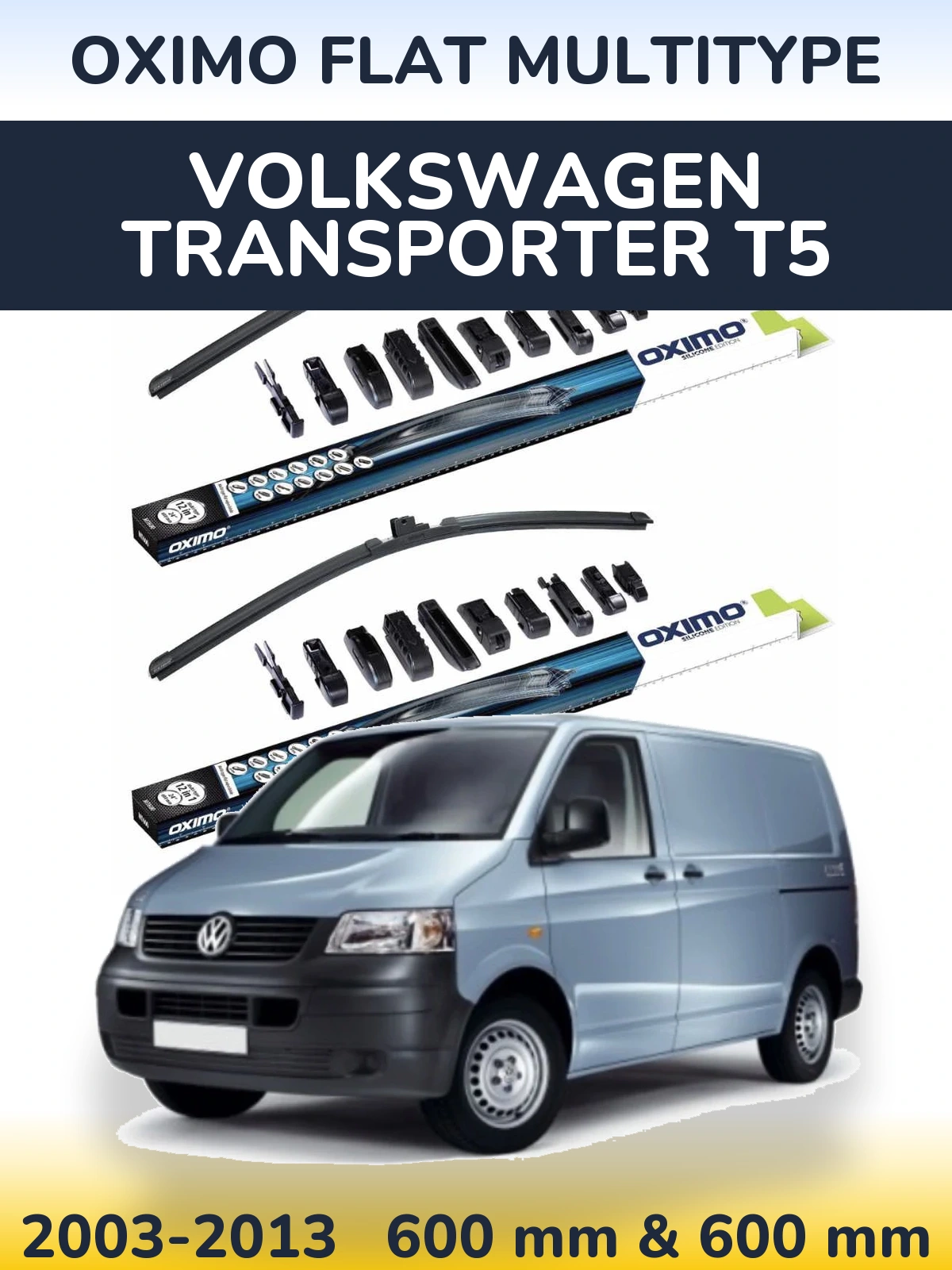 Комплект передних дворников Oximo Flat MultiТипe 600 & 600 мм для Volkswagen Transporter T5 2003-2013