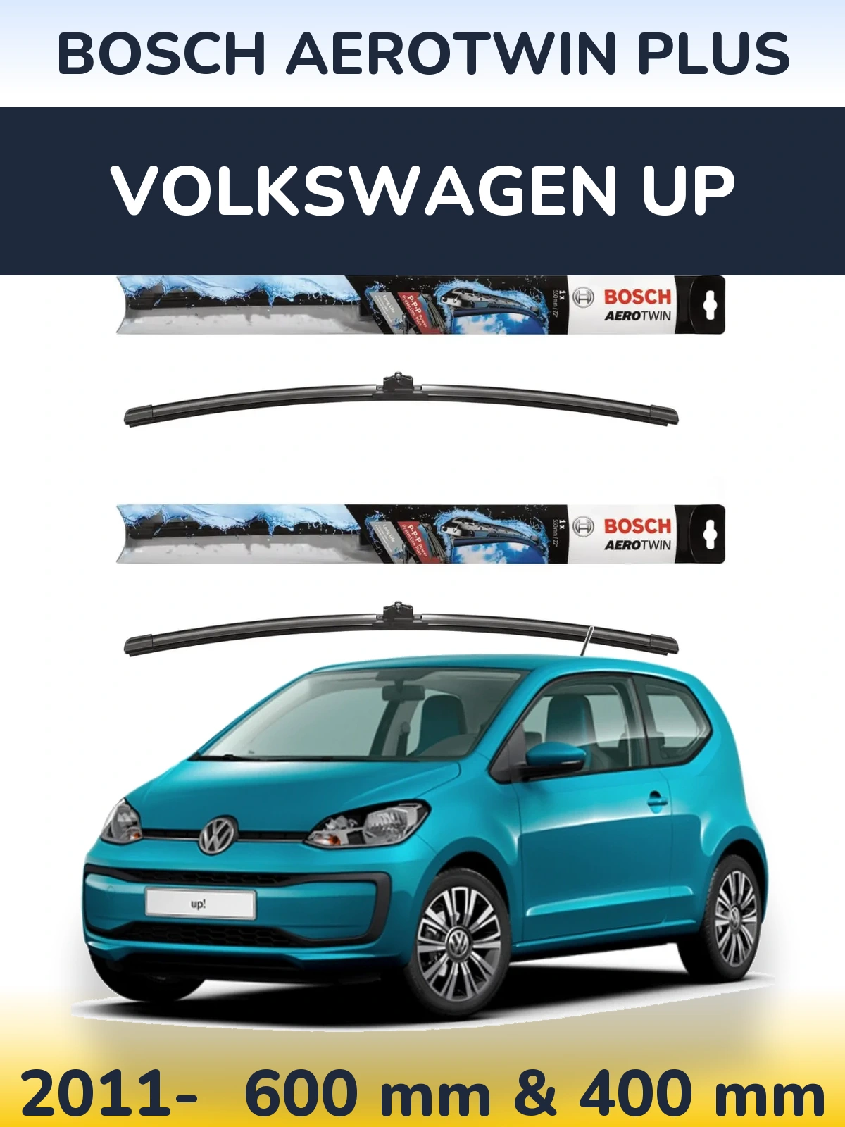 Комплект передніх щіток BOSCH AeroTwin Plus 600 & 400 мм для Volkswagen Up 2011-2026