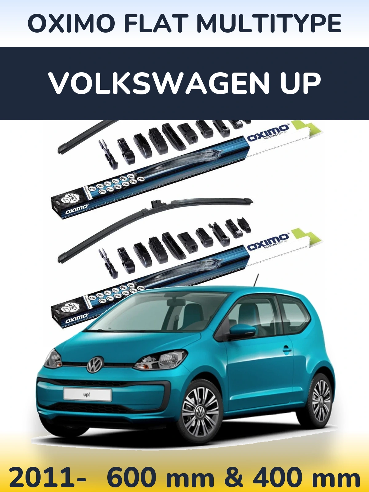 Комплект передних дворников Oximo Flat MultiТипe 600 & 400 мм для Volkswagen Up 2011-2026