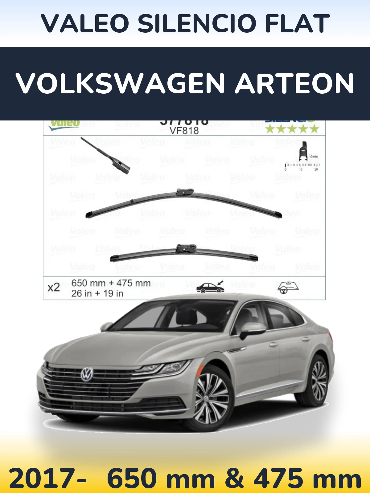 Torkarblad Valeo Silencio Flat för Volkswagen Arteon