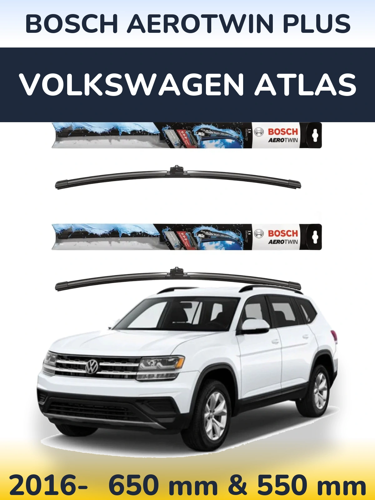 Комплект передних дворников BOSCH AeroTwin Plus 650 & 550 мм для Volkswagen Atlas 2016-2026