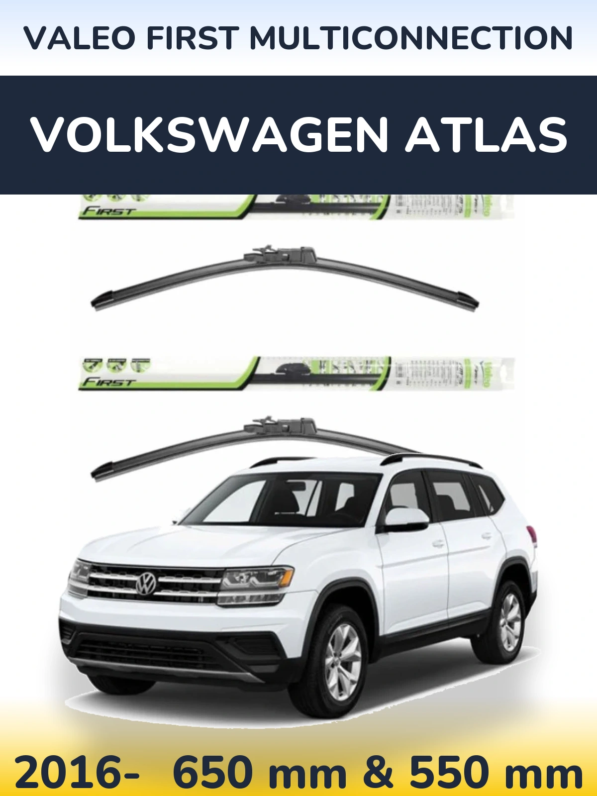 Комплект передних дворников Valeo First MultiConnection 650 & 550 мм для Volkswagen Atlas 2016-2026