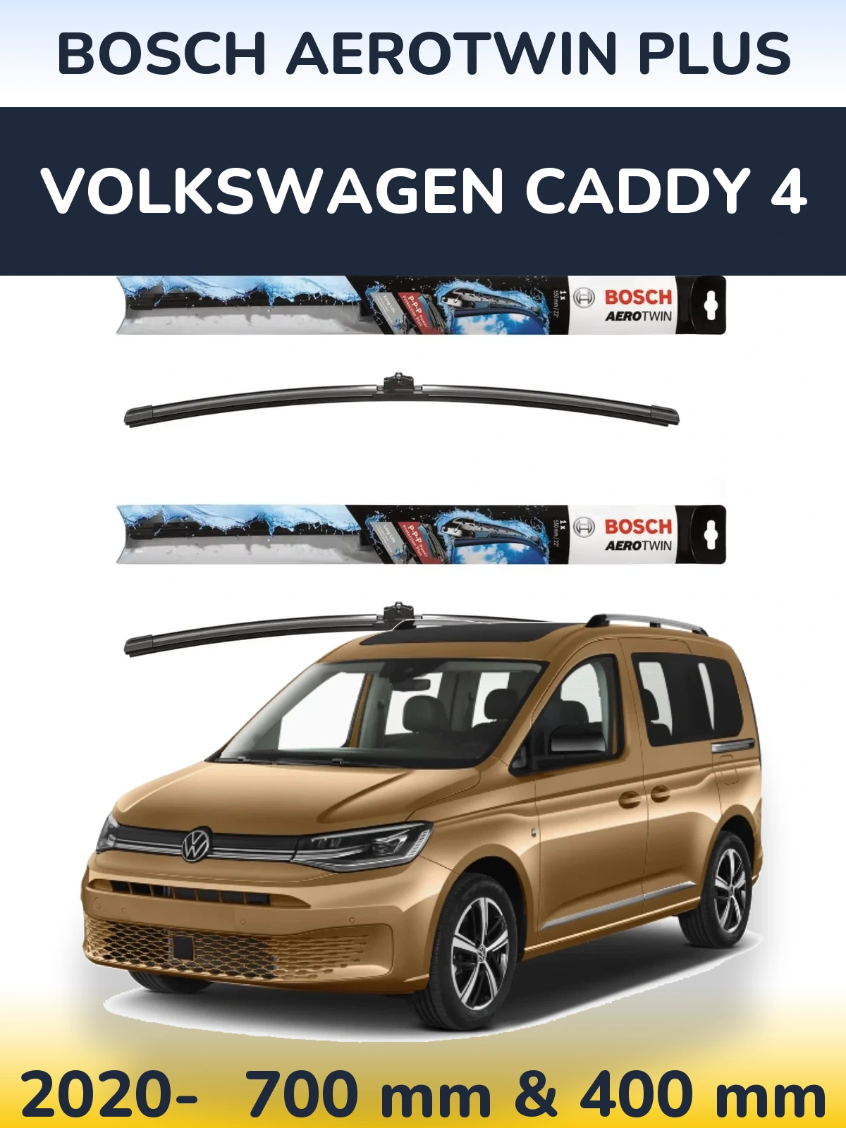 Комплект передніх щіток BOSCH AeroTwin Plus 700 & 400 мм для Volkswagen Caddy 4 2020-2026