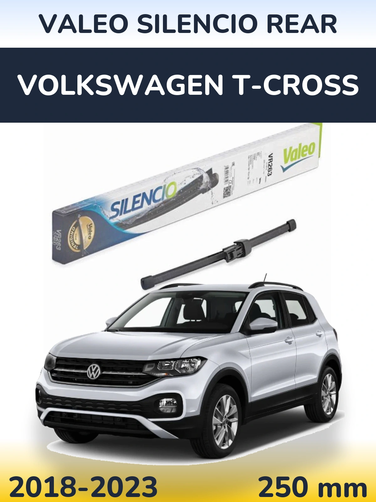 Rear wiper blade Valeo Silencio Rear 250 mm for Volkswagen T-Cross 2018-2023