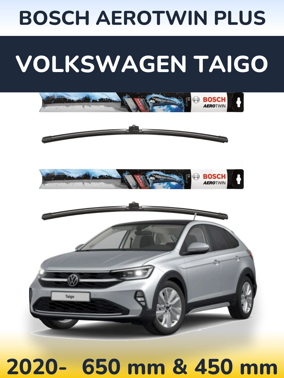 Комплект передніх щіток BOSCH AeroTwin Plus 650 & 450 мм для Volkswagen Taigo 2020-2026