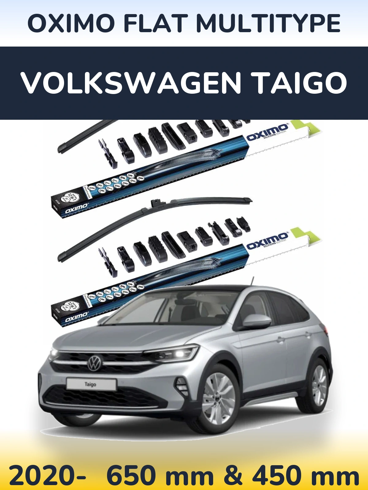 Комплект передних дворников Oximo Flat MultiТипe 650 & 450 мм для Volkswagen Taigo 2020-2026