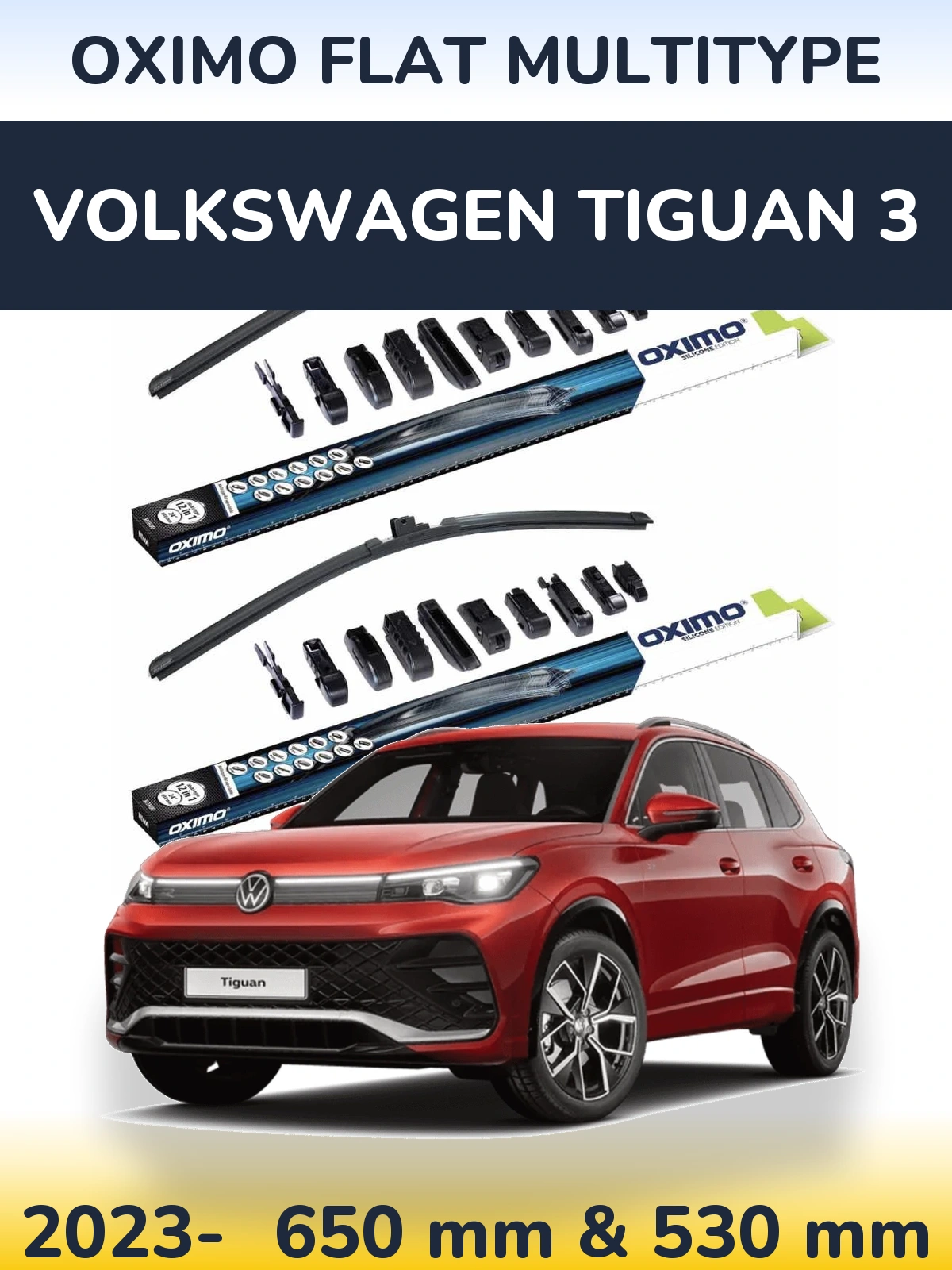 Комплект передніх щіток Oximo Flat MultiТипe 650 & 530 мм для Volkswagen Tiguan 3 2023-2026